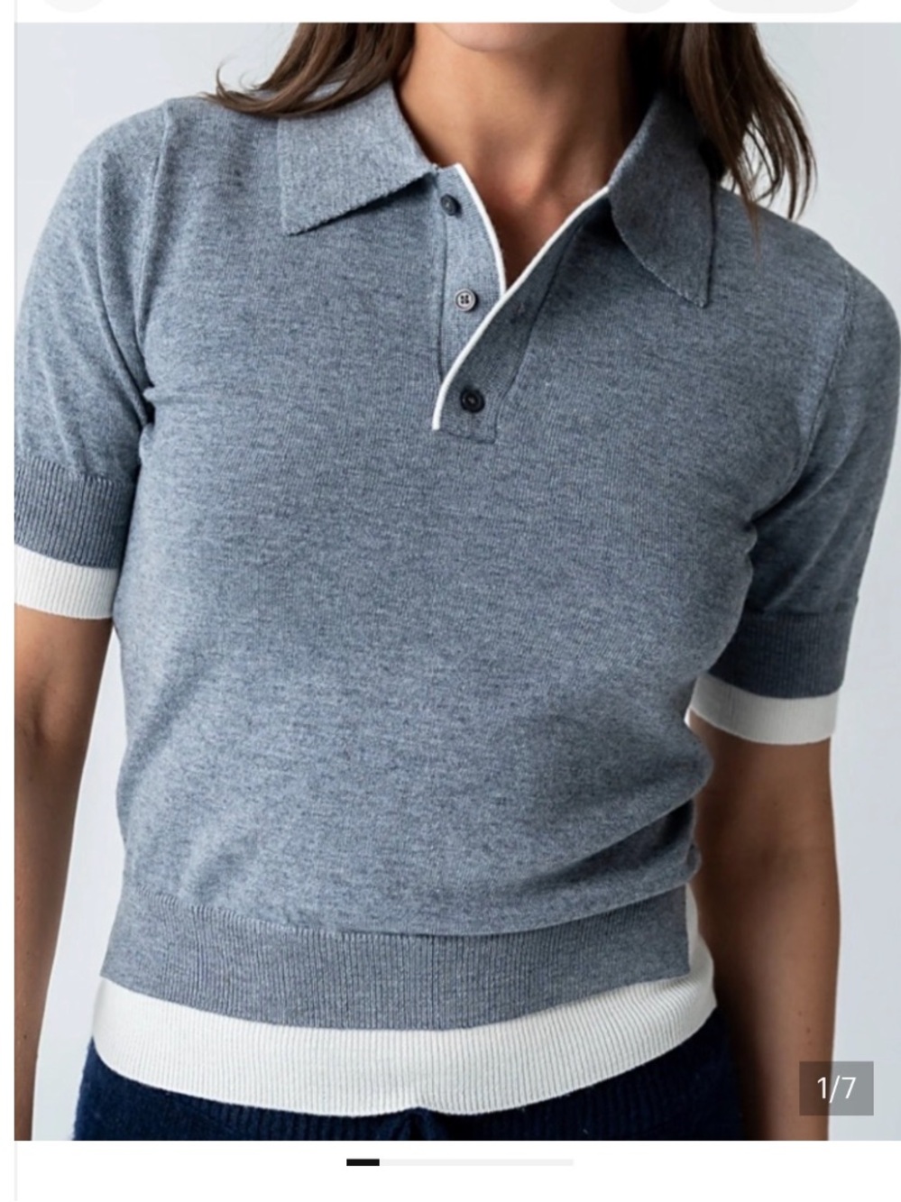 Zara Gray Crewneck Polo Sweater with White Trim